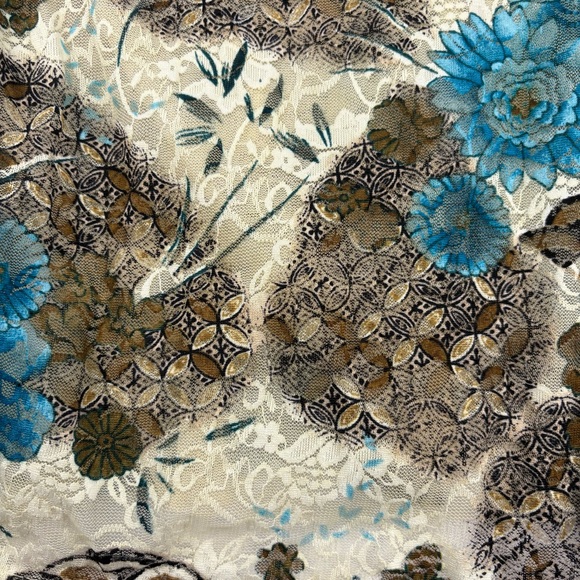 VTG Ivory Lace Floral Mesh Patterned Button-Up Shirt Sheer Layered Sz Medium - Picture 5 of 11